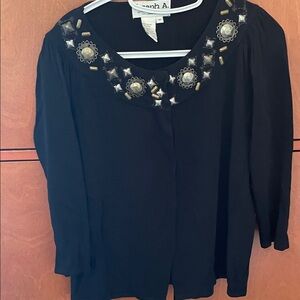 Joseph A brand  Black Embellished Blouse sz M